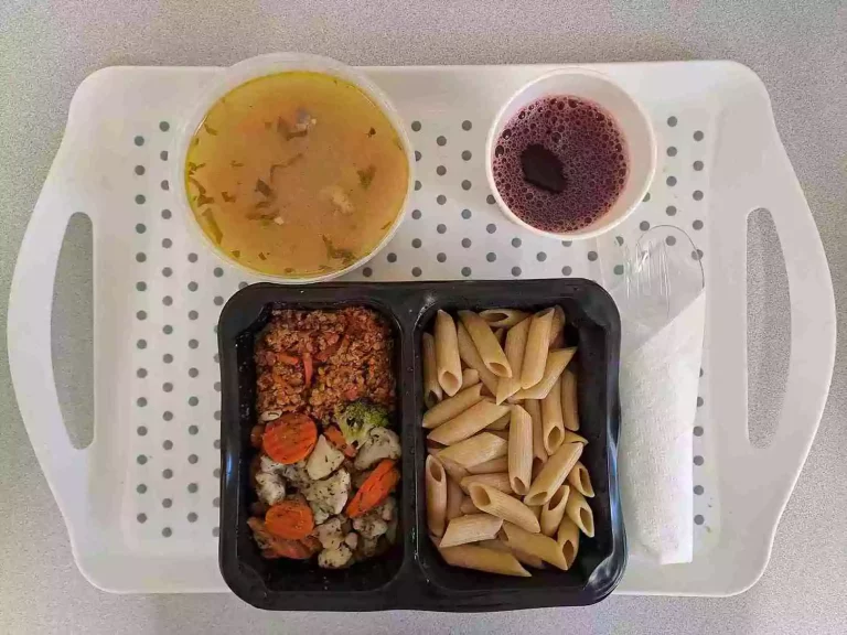 Obiad: dieta podstawowa

kompot owocowy - 250ml, krupnik z mięsem i ziemniakami - 400ml (seler, gluten), makaron razowy 200g (gluten, jaja), sos boloński z mięsem wieprzowym – 200ml, mix warzyw gotowanych – 150g