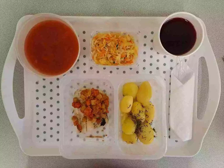 Obiad: dieta z ograniczeniem łatwoprzyswajalnych węglowodanów 

kompot owocowy - 250ml, zupa pomidorowa z ryżem - 400ml (seler, mleko), miruna panierowana w panko - 130g (jaja, gluten, ryba), ziemniaki gotowane z kop. - 200g, surówka z kapusty kiszonej - 150g