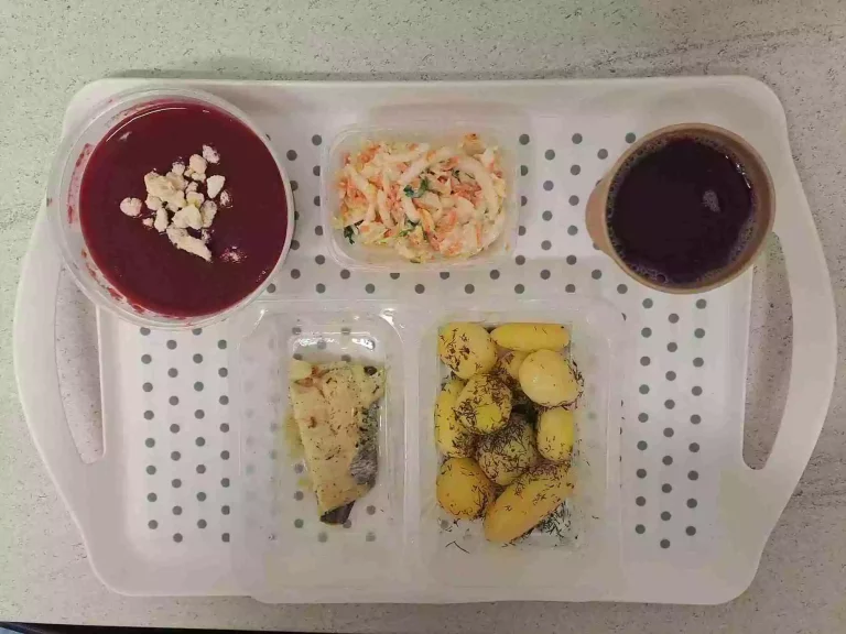 Obiad: dieta z ograniczeniem łatwoprzyswajalnych węglowodanów 

kompot owocowy b/c 250ml zupa krem z buraków z grzankami – 400ml (gluten, mleko, seler), miruna pieczona 80 g (ryba), ziemniaki gotowane 200g, surówka z kapusty pekińskiej i marchewki 150 g (mleko)
