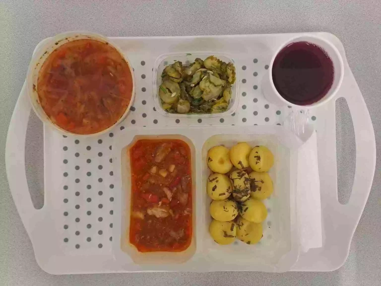 Obiad: dieta z ograniczeniem łatwoprzyswajalnych węglowodanów 

kompot owocowy b/c 250ml, kapuśniak z młodej kapusty z ziemniakami 400ml (seler), gulasz wieprzowy 150 g (gluten), kluski śląskie 200 g (gluten), sałatka szwedzka 150 g