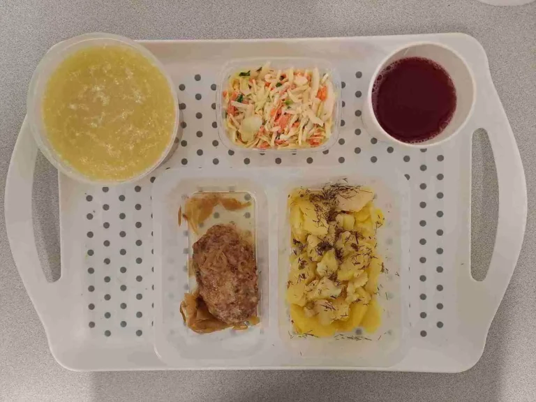 Obiad: dieta podstawowa
kompot owocowy b/c 250ml, koperkowa z zacierką 400 ml (seler, mleko), rumsztyk wieprzowy mielony, pieczony z 80 g z cebulą 20 g (jaja, gluten, mleko), ziemniaki gotowane z koperkiem 200 g, surówka colesław 150 g (mleko) Obiad: dieta podstawowa
kompot owocowy b/c 250ml, koperkowa z zacierką 400 ml (seler, mleko), rumsztyk wieprzowy mielony, pieczony z 80 g z cebulą 20 g (jaja, gluten, mleko), ziemniaki gotowane z koperkiem 200 g, surówka colesław 150 g (mleko)